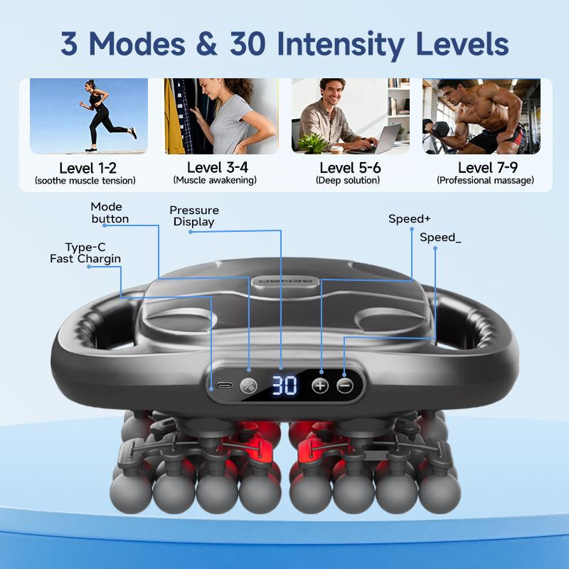 BENBO 42-Ball Massage Gun 30-Level Intensity Adjustment 9 Massage Modes Effectively Relieves Back, Shoulder, Leg, and Foot Pain Quiet Muscle Massager Features Red Light Therapy Adjustable Settings Ideal for Daily Use Perfect Christmas Gift Choice