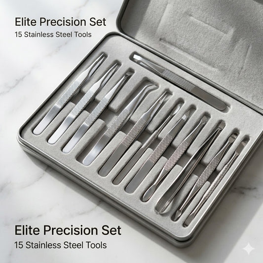 Elite Precision Beauty & Lash Artistry Set - 15-Piece Stainless Steel Kit