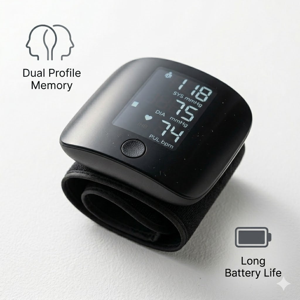 Portable Digital Wrist Wellness Monitor - Large LED Display & Dual User Memory